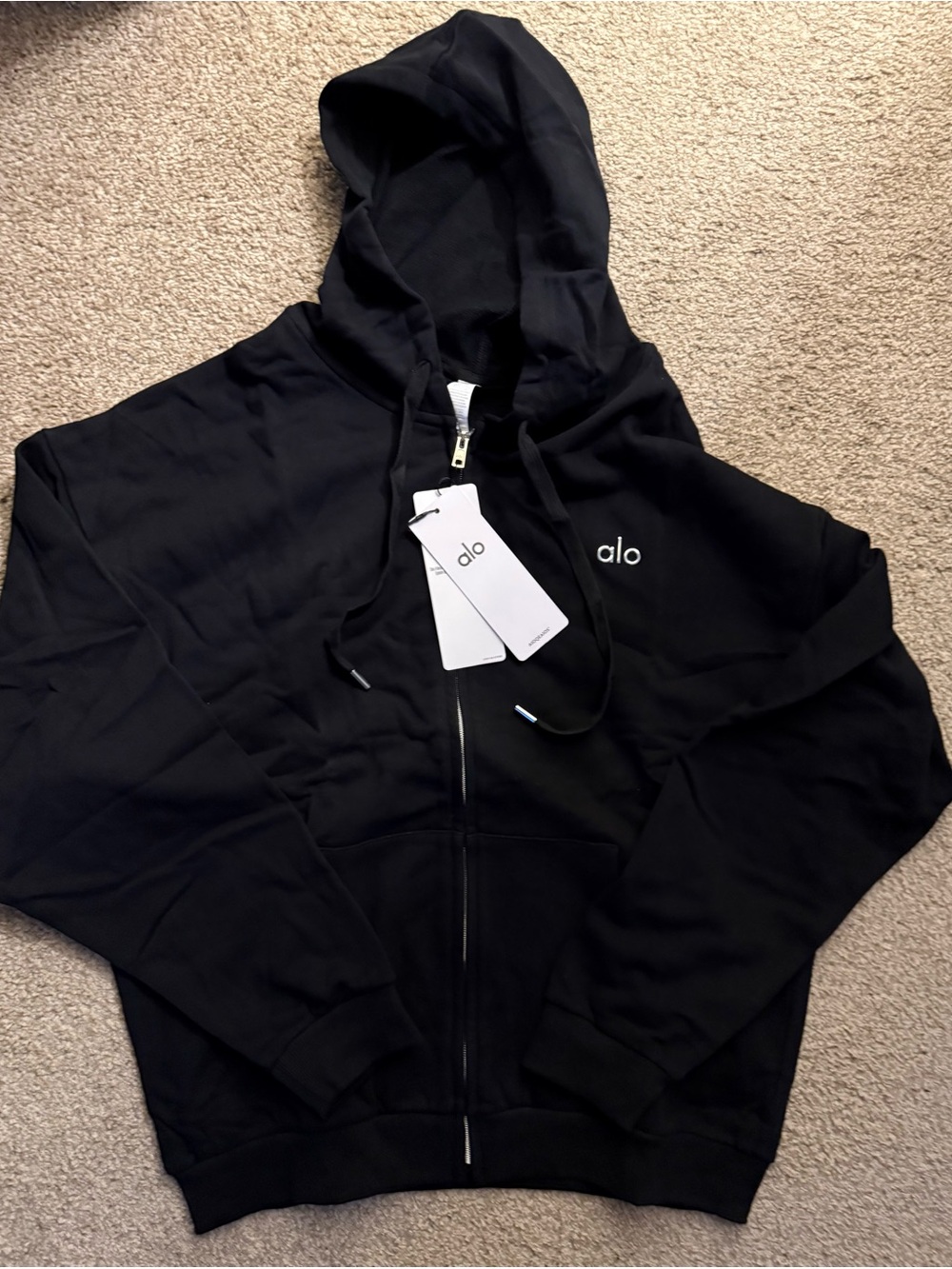 ALO Yoga Mens Black Zip-Up Hooded Sweatshirt